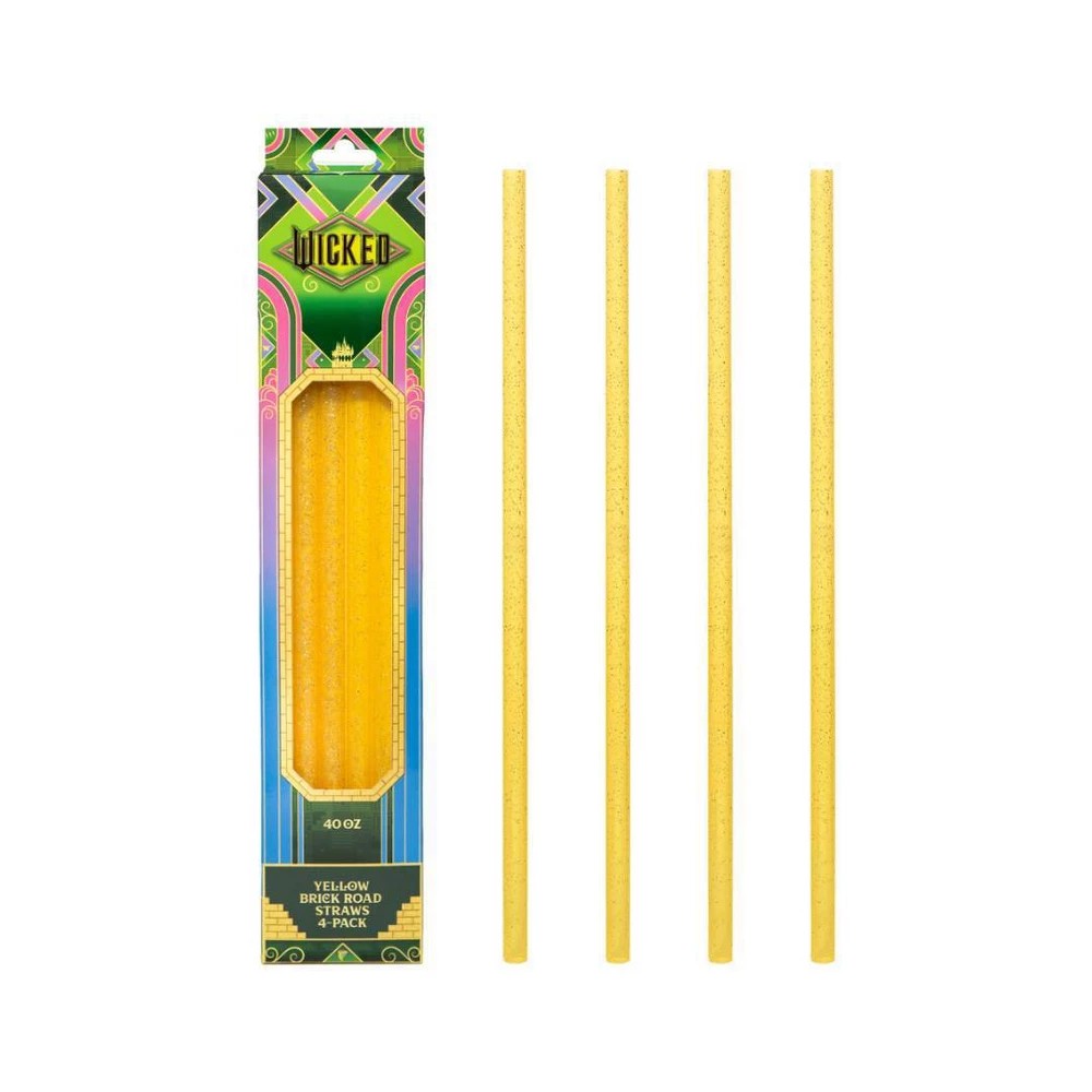 CharCharms 4pk 40oz Water Bottle Straws Wicked 2 Gold Glitter
