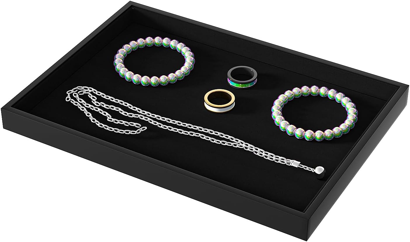 Julysky Jewelry Organizer Trays for Drawer,Jewelry Display Organizer Case for Women,Bracelet Necklace and Ring Display Stand for Selling,Velvet Jewelry Storage Display (Black, Empty Plate)