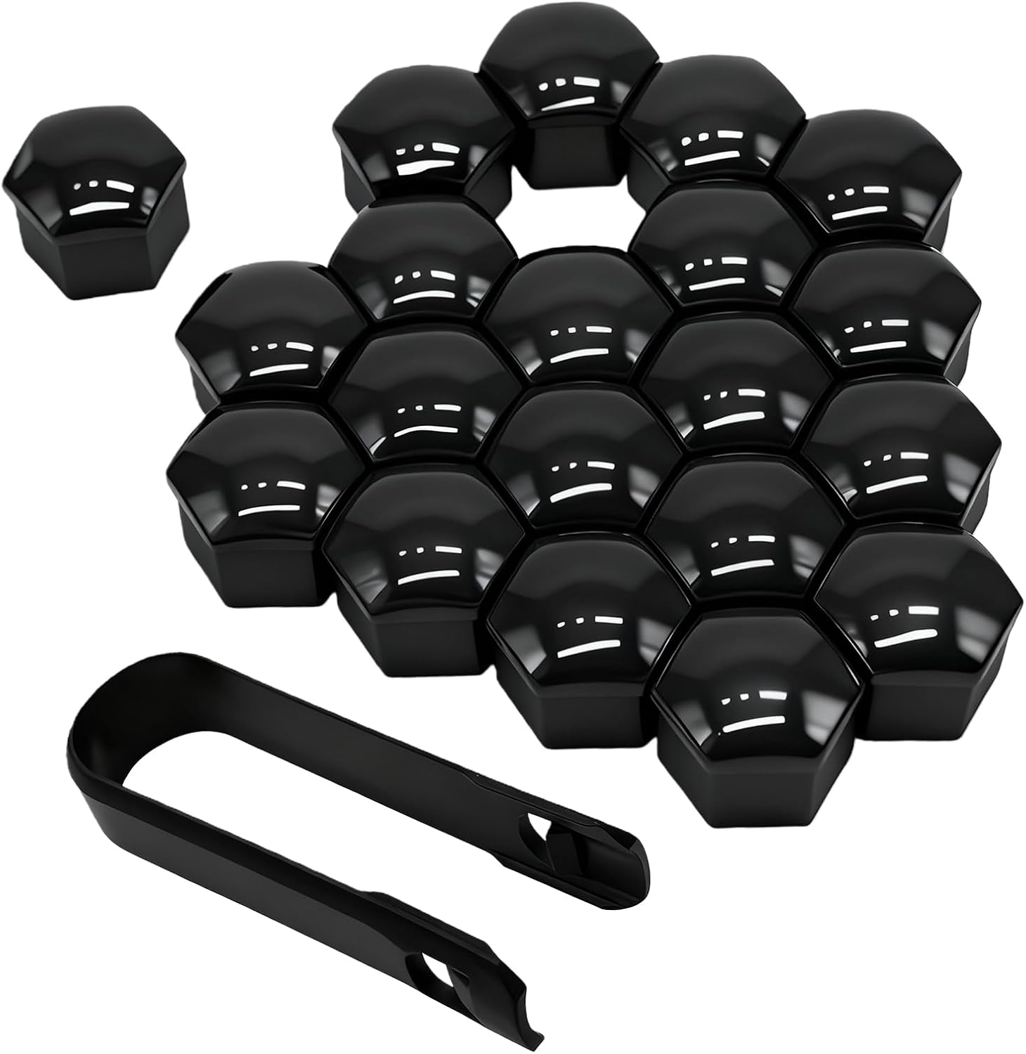20PCS 17mm Lug Nut Covers, Hexagonal Wheel Bolt Covers Caps, Tire Nut Rust and Dust Protection Cover with Remover Clip, Universal for Most Car Lug Nut Caps, Auto Exterior Accessories (Black)