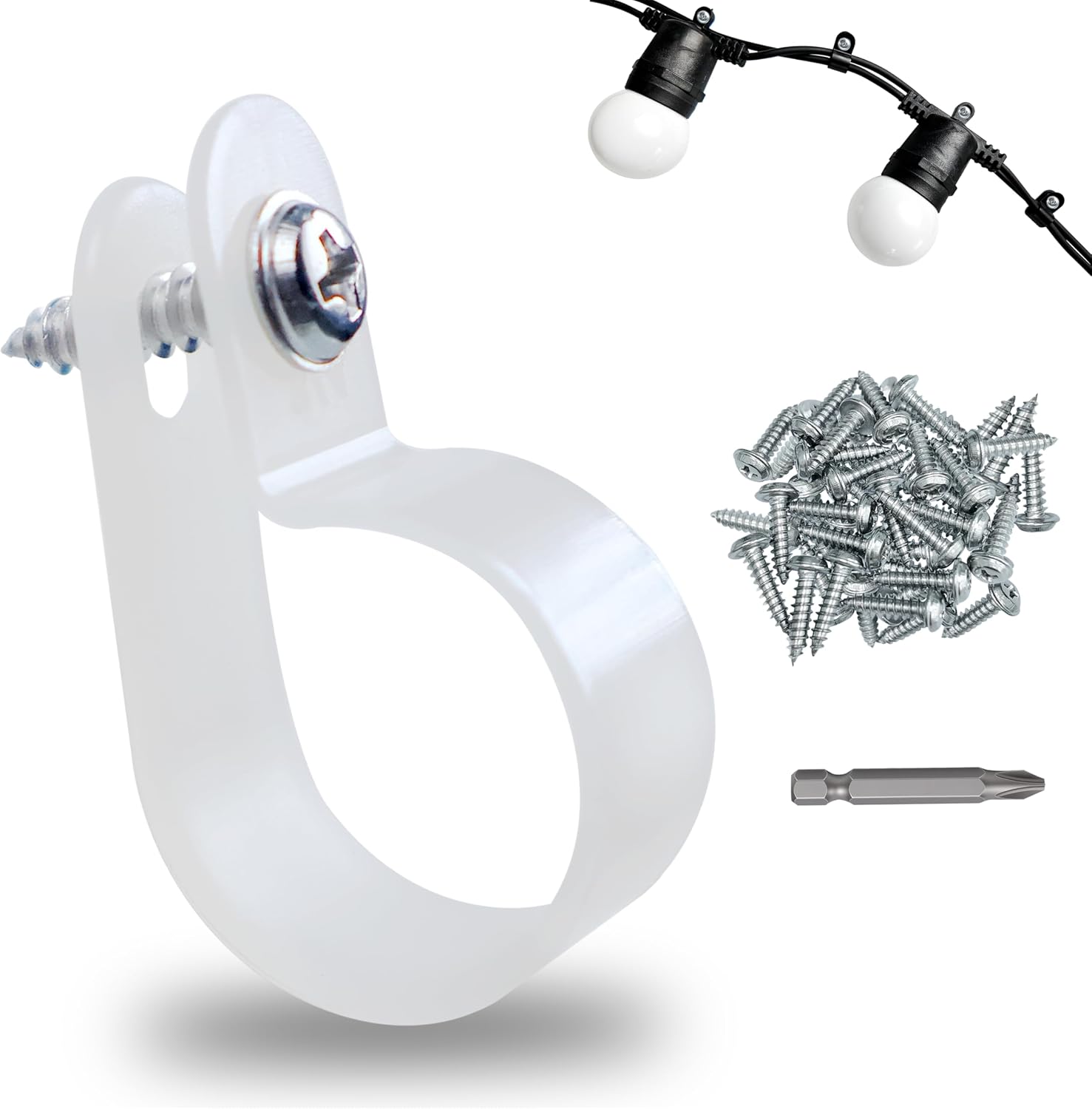 60 Pack 1/4 in Rope Light Clips p-Style Mounting Clips Plastic Cable Clamps for Wire Management(White-60p, 1/4)