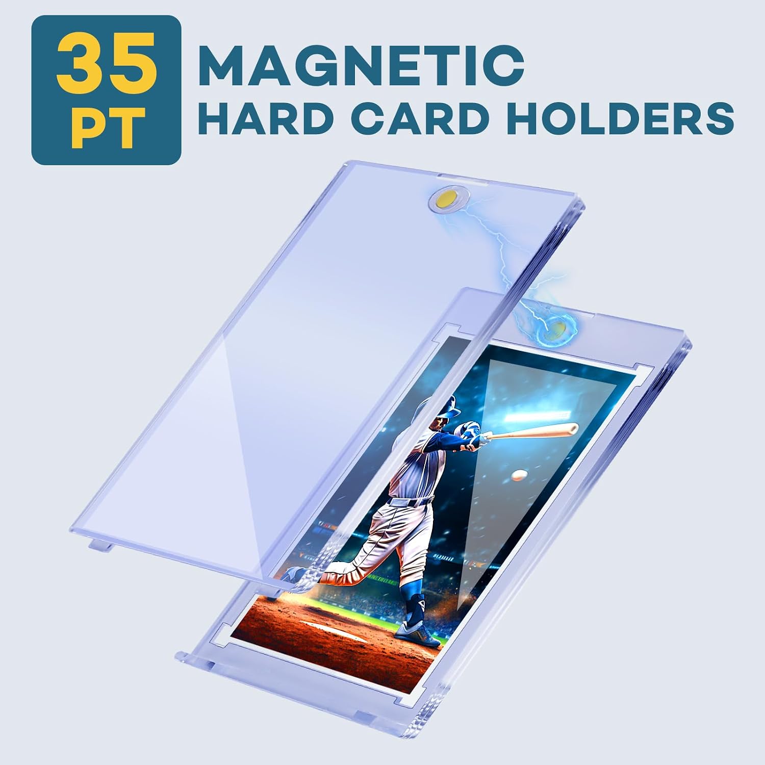 Magnetic Card Holders, 35pt One Touch Card Holder | U-V Protection Hard Plastic Case for Trading Cards, Display Case for Sports, Baseball, Football, Game Cards