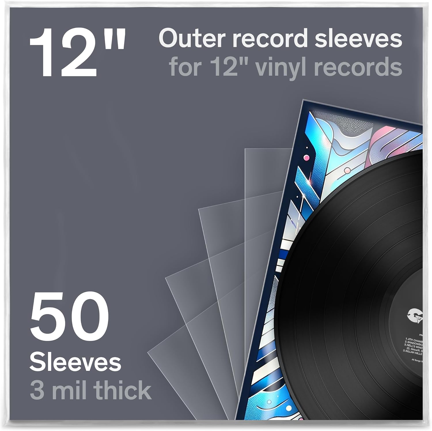 Boundless Audio Vinyl Record Sleeves - 50 x Premium Vinyl Outer Sleeves | Heavy Duty 3 Mil Crystal Clear Polypropylene Protective Covers for Vinyl Records & LP Albums - 12.75" x 12.75"